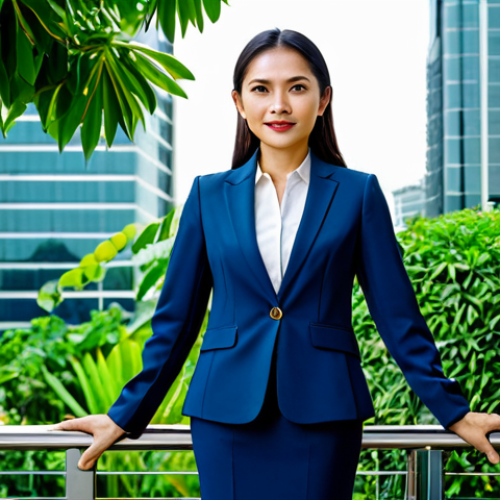 Home 17 **
A professional Thai businesswoman in a modest, tailored suit, standing confidently in front of a modern Bangkok office building. Lush greenery and vibrant city life in the background. Fully clothed, appropriate attire, safe for work, perfect anatomy, natural proportions, professional photography, high quality, family-friendly.
**